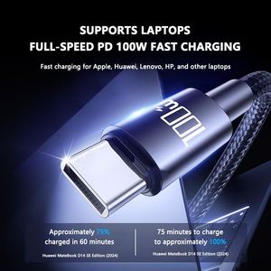 High-<b>Power</b> 100w Data <b>Cable</b> Nylon Braided 480Mbps Data Transfer Type C to Type C <b>Cable</b> Fast Charging Cord 1M - Product Image 2