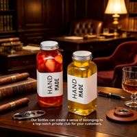 Bouteille en verre de 300 ml avec fond plat français transparent, bouteille d'emballage pour jus pressé à froid et brandy avec bouchon à vis