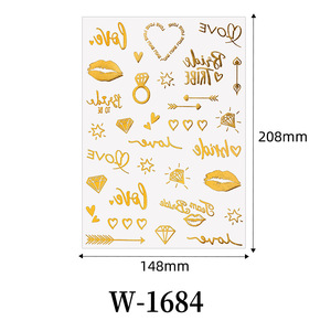 Autocollant de tatouage temporaire doré, motif cœur et empreinte de lèvres, pour soirée, imperméable, en film PET, tenue 1 à 3 semaines - Product Image 5