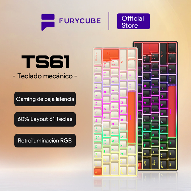 TS61 Compact 60% Mechanical Keyboard Hot-swappable Wired Gaming Keyboard Shine-through Keycaps RGB Backlight Portuguese Layout