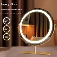 Miroir de Maquillage LED sur Pied/Table en Métal Réglable, Grossissement 10X, Grande Taille pour un Design Glamour, Éclairage Tactile LED pour Mariage