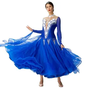 B-19612 사용자 정의 블루 국제 표준 볼룸 댄스 드레스 organza 경쟁 드레스 볼룸 댄스 어린이