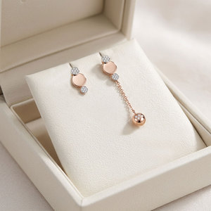 <b>Top</b> Quality Exquisite Minimalist Asymmetrical Design Earrings Jewelry Shiny 18K Solid <b>Rose</b> Gold Real Natural Diamonds Earrings - Product Image 4