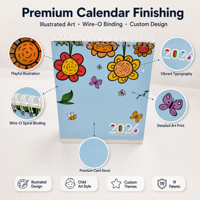Calendario de Escritorio Infantil Personalizado con Diseño Artístico, Decoración Espiral para Habitación Infantil, Calendario Educativo Ilustrado Mensual