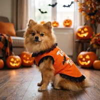 Tenues d'Halloween mignonnes pour animaux de compagnie : Vêtements de fête en polyester à imprimé fantaisie citrouille et chauve-souris pour Bichon Frisé, chiens Teddy et autres petites races