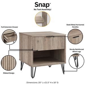 Rustic Gray Nightstand With Drawer And Open <b>Shelf</b> Storage For Bedroom - Product Image 4