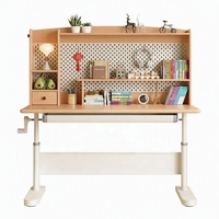 Bureau d'étude ergonomique KUKU réglable en hauteur pour enfants avec étagère intégrée et organisateur à trous perforés, bureau à manivelle manuelle 120 cm