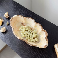 Assiette de rangement décorative en marbre onyx naturel sculpté à la main, design moderne Wabi Sabi, surface polie, pour cuisine et salon