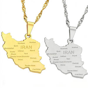 Collares de Plata y Oro PVD Antideslustre de Moda, Joyería Fina de Acero Inoxidable 316L, Collar con Mapa de Irán para Mujer - Product Image 1
