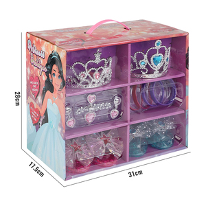 Kit de jeu de rôle pour filles Hanye : Bijoux, couronne, collier, bracelet, bague, boucles d'oreilles, chaussures, robe de princesse, ensemble de jeu en boîte - Product Image 4