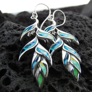 Orecchini pendenti in argento tibetano con intarsio in conchiglia, design vegetale, stile bohémien, per donna, gioielli da festa, orecchini in lega placcata argento - Product Image 3