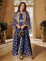 Nouvel ensemble de robes Abaya pour femmes musulmanes, 2 pièces, broderie, cardigan, robe longue, Ramadan, Maroc, Dubaï, Abayas, Kaftan, Vestidos