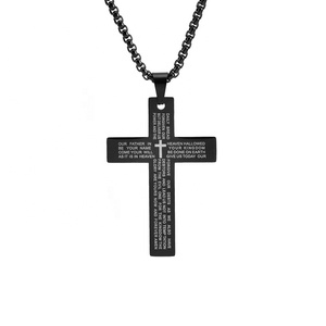 Collier pendentif croix en acier inoxydable plaqué or pour hommes <span class=keywords><strong>prière</strong></span> <span class=keywords><strong>du</strong></span> Seigneur style religieux pour fiançailles cadeau de mariage - Product Image 2