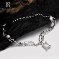 Bijoux Icebela en argent sterling S925, perle baroque, bijoux faits à la main, style personnalisé, bracelet en perles avec pendentif en zircon