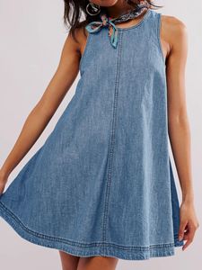 Mini Vestido vaquero azul elegante de verano para mujer, lavable, corto, sin mangas, sin espalda, de cintura alta, informal, Sexy, estilo <span class=keywords><strong>Vintage</strong></span> - Product Image 5