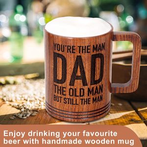 Regalos para papá Tazas de café divertidas Día <span class=keywords><strong>del</strong></span> Padre Regalos de cumpleaños Cool Dad Cumpleaños Regalos de Navidad Tazas de cerveza de madera grandes - Product Image 6
