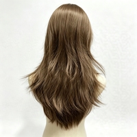 Perruque synthétique longue ondulée brun clair avec frange aérienne, effet volumineux et dégradé, résistante à la chaleur, pour tête entière