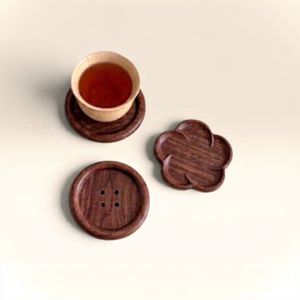 Juego de Posavasos de Madera Redondos y con Forma de Flor, Antideslizantes, para Bebidas, Diseño Wabi-Sabi, Decoración de Mesa - Product Image 1