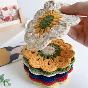 Posavasos <span class=keywords><strong>de</strong></span> Flores <span class=keywords><strong>Pequeños</strong></span> Hechos a Mano para Decoración del Hogar, Posavasos <span class=keywords><strong>de</strong></span> <span class=keywords><strong>Ganchillo</strong></span> Tejidos a Mano para Mesa <span class=keywords><strong>de</strong></span> Comedor - Product Image 1