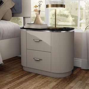Modern 2-Drawer Nightstand English Dovetail Design <b>USB</b> Port Gold Capped Legs Walnut Finish Bedroom Living Room Hotel Furniture - Product Image 1