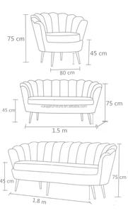 أريكة فرنسية على شكل بتلات الأكثر مبيعًا مع أرجل معدنية، أريكة فاخرة بمقعد واحد أو اثنين أو ثلاثة مقاعد من المخمل، متجر إلكتروني لأرائك بالجملة - Product Image 6