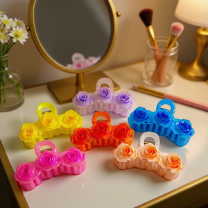 Pinza para el pelo con tres rosas de 10 cm, colorida, para mujeres y niñas - Product Image 3