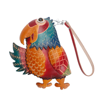 Porte-monnaie en cuir véritable fait main, motif perroquet 3D coloré, pochette zippée, porte-clés avec dragonne, idéal pour un cadeau