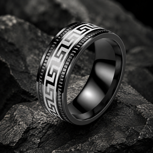 Anillos de Acero de Titanio con Patrón <span class=keywords><strong>Griego</strong></span> en Relieve, Personalizados al por Mayor por JLM, para Hombre, Anillos de Boda, Promesa, Estilo Vintage, Geométricos - Product Image 1
