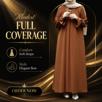 Vente en Gros Robe pour Femmes Musulmanes Robe pour Femmes du Moyen-Orient Robe Décontractée de Couleur Unie à Manches Évasées avec Poche