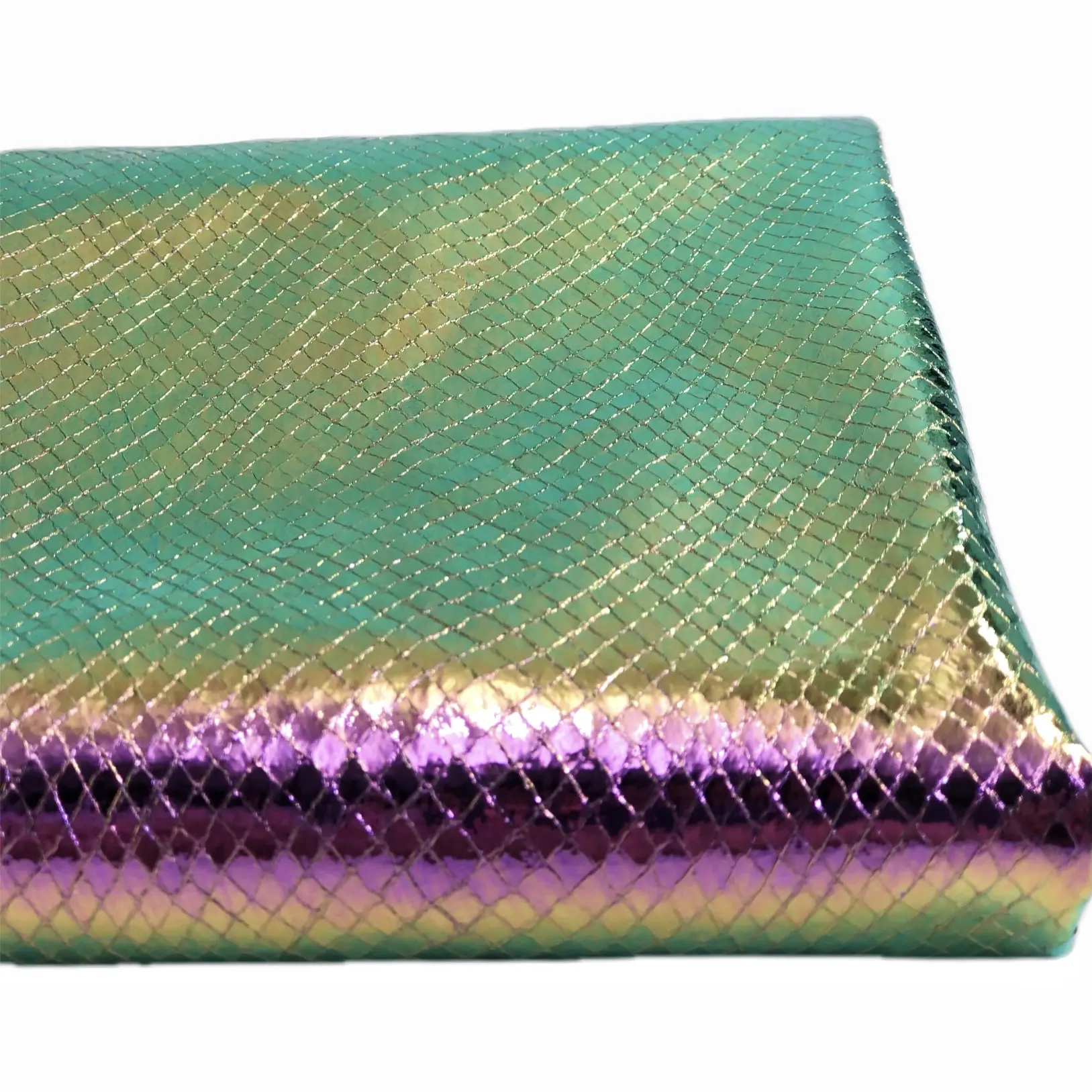 Зеленая и фиолетовая голографическая змеиная кожа из синтетической ткани для сумок обуви декоративные материалы