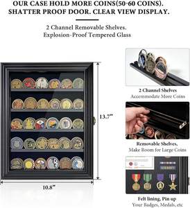 Uitdaging Munthouder Vitrinekast Wandmontage Met Glazen Houten Militaire Medaille Schaduwdoos Vitrine Met Verwijderbare Planken - Product Image 6