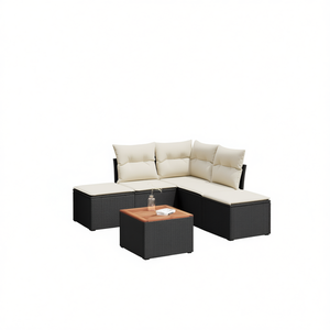 Ensemble de canapés de jardin noirs en rotin d'extérieur avec coussins en mousse haute densité, imperméables, design contemporain - Product Image 1
