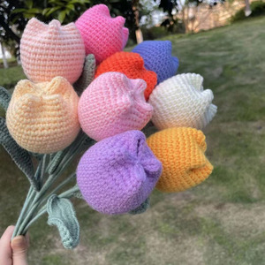 ดอกทิวลิปถักโครเชต์สำเร็จรูป DREA งานแฮนด์เมด ดอกไม้ถักไหมพรม DIY ของขวัญดอกไม้ประดับตกแต่ง ของขวัญวันวาเลนไทน์ - Product Image 6