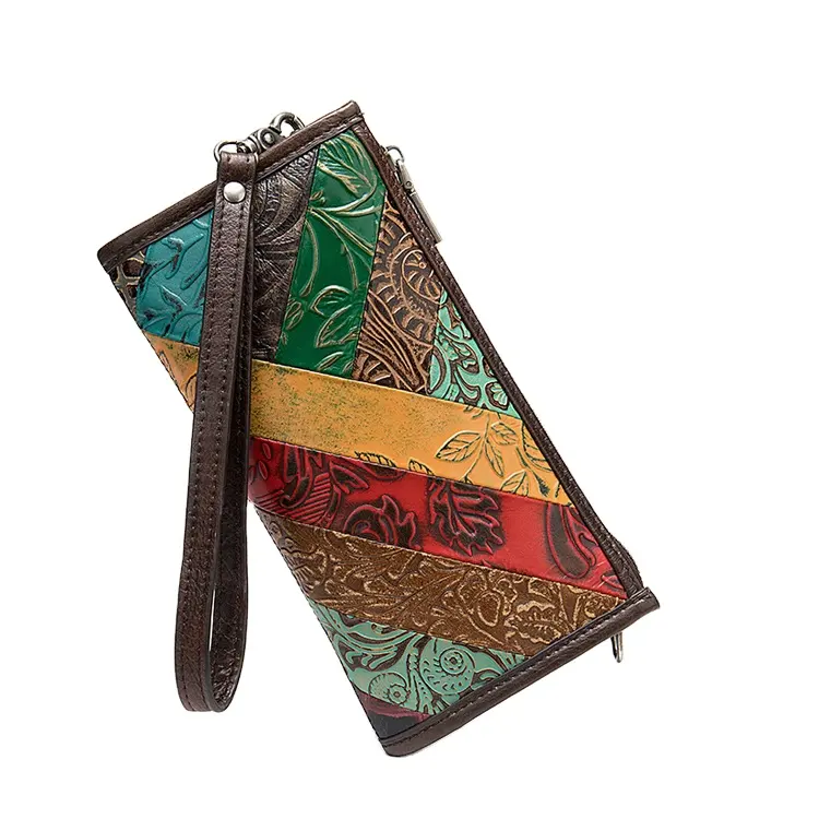 Wholesale Genuine Leather Ladies Wallets And Purses Cow Print Women Fashion Long Style Leather Purse