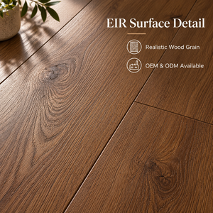 Nhà sản xuất sàn gỗ lát ghép HDF vân gỗ sồi, chống thấm, 12mm, bề mặt EIR, cạnh vát chữ V, hệ thống khóa click, cấp độ AC3/AC4