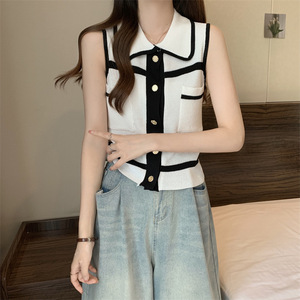 Mode estivale pour femmes : Vente en gros de chemises élégantes de style coréen, col ajusté, <span class=keywords><strong>petit</strong></span> <span class=keywords><strong>gilet</strong></span> <span class=keywords><strong>court</strong></span> sans manches, polo tricoté - Product Image 5