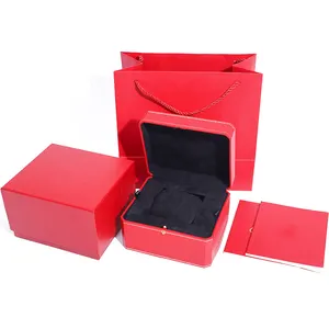 Wholesale Custom Elegantly Designed Watch Boxes Luxury Gift Boxe Containing Tote Bag Flip Leather Red Branded Cartiers Watch Box