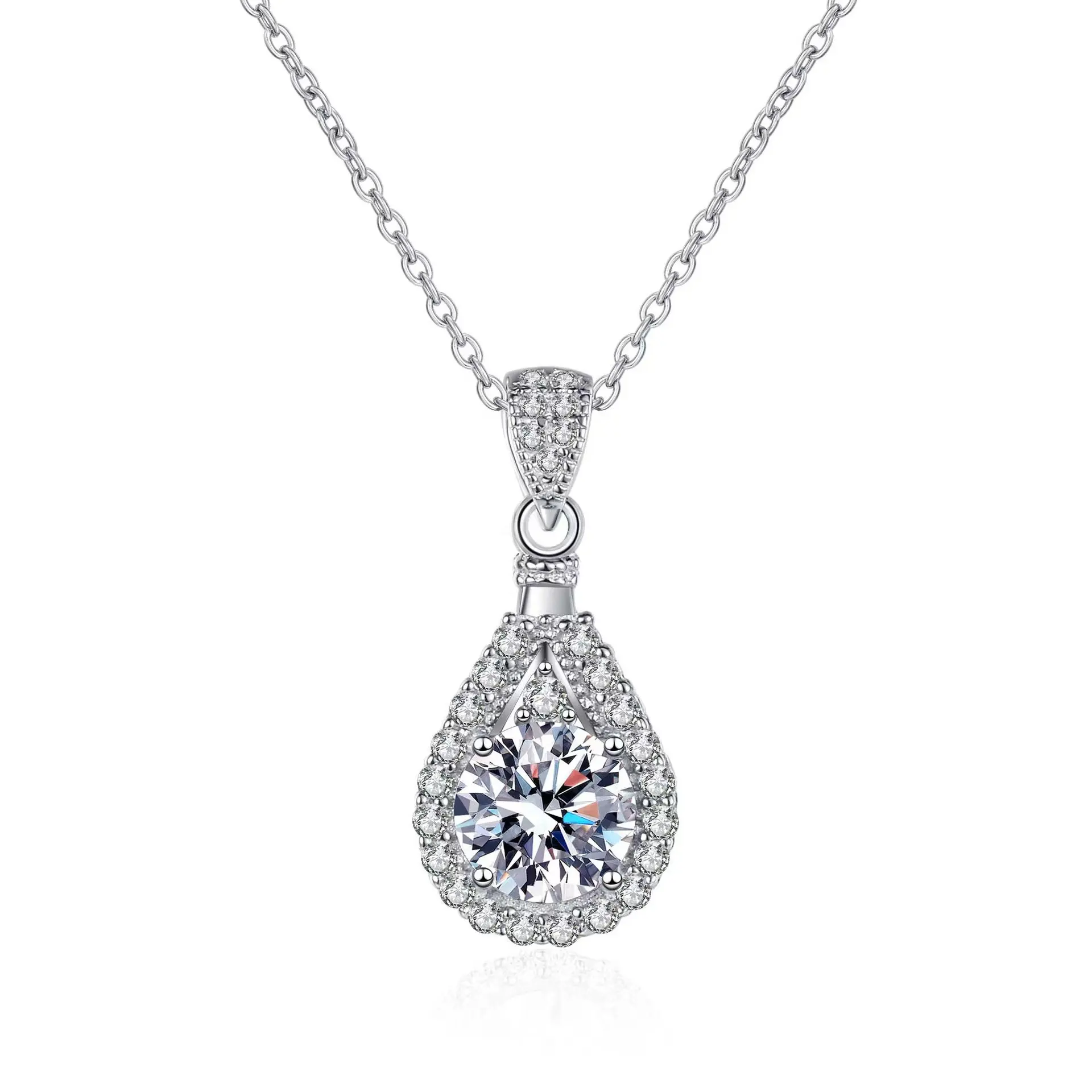 Collana Moissanite 925 in argento Sterling alla moda con catena a forma di pera