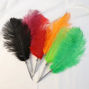 Bolígrafo personalizado de plumas de avestruz, pluma de boda natural real, 12 colores, venta al por mayor de fábrica