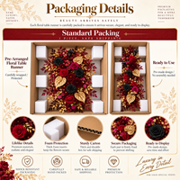 Taplak Meja Sutra Buatan Tangan Motif Bunga Merah Emas Mawar Dahlia Calla Lily Garland Vintage Dekorasi Pernikahan Prancis