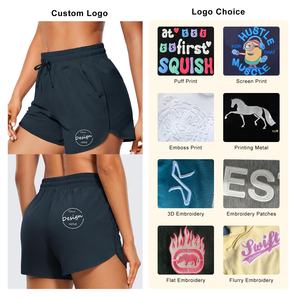 Venta al por mayor de parches bordados personalizados, pantalones cortos de entrenamiento atlético transpirables, cintura media, bolsillos laterales sueltos, 100 por ciento pantalones cortos de algodón - Product Image 3