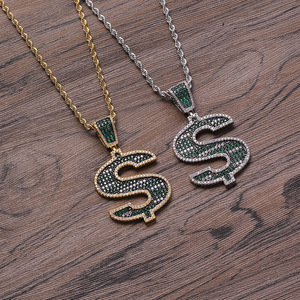 Collar con Colgante Grande de Símbolo de Dólar en Esmalte Azul Verde, Cadena de Dinero CZ para Hombre Estilo Hip Hop y Streetwear - Product Image 1