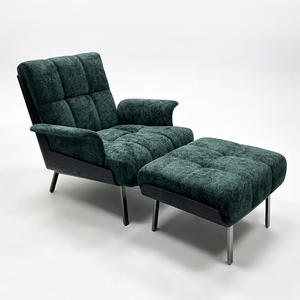 เก้าอี้พักผ่อนสไตล์มิดเซ็นจูรี่โมเดิร์น  แบบมินิมอล  หุ้มผ้าสีเขียวอมฟ้า  ตกแต่งด้วยการเย็บกระดุม  โครงไม้ ขาโลหะ เหมาะสำหรับโรงแรมและวิลล่า - Product Image 4