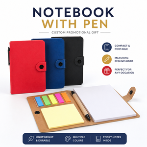 Custom Printed Notebook Organizer with Pen Sticky Notes <b>Magnetic</b> Closure Recycled Paper Memo Pad Business Gift Supply Set - Product Image 1