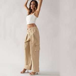 Piernas anchas para niñas, diseño a la moda, ajuste holgado, Color púrpura, bolsillos laterales, pantalones cargo, pantalones para mujer - Product Image 5