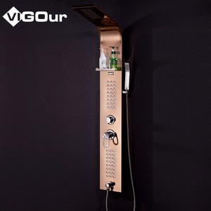 Panel de Ducha Termostático de Acero Inoxidable con Acabado Níquel Cepillado, Sistema de <span class=keywords><strong>Torre</strong></span> con Caída de Agua en Cascada, Grifo para Bañera, Montaje en Pared - Product Image 3