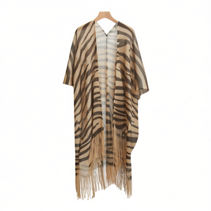 Copricostume Cardigan con Stampa Zebrata 92x165cm con Frange - Product Image 1