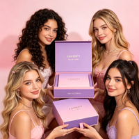 Boîte cadeau personnalisée rose et violette bicolore avec gaufrage, ruban, cadre photo en carton pour bijoux et cosmétiques avec logo en feuille d'or