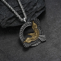 Collier pendentif corbeau en acier inoxydable, style nordique, bijoux punk, bijoux d'inspiration mythologique nordique, vente en gros