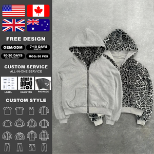 KingSen OEM Sweat à capuche unisexe réversible brodé respirant léopard à fermeture éclair en polaire épaisse pour l'hiver - Product Image 1